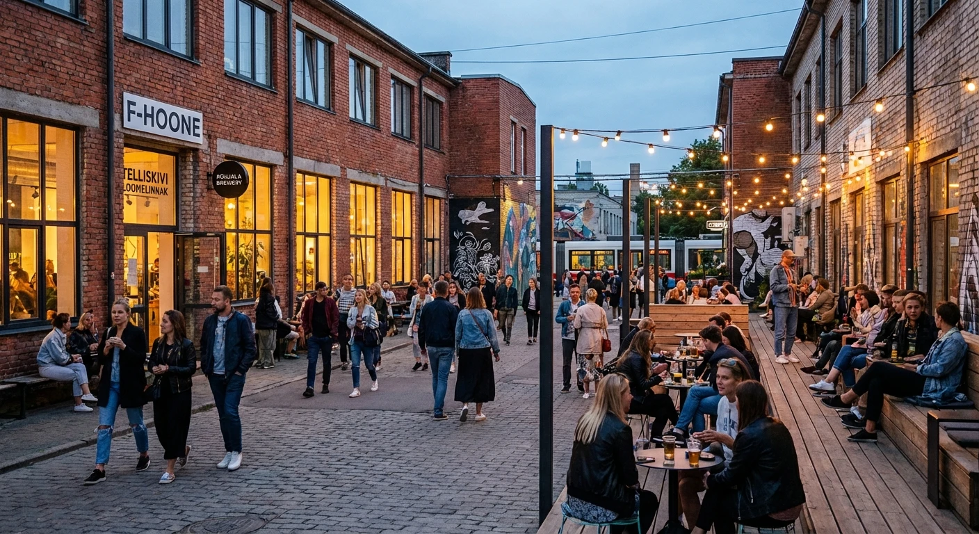 Elav linnastseen Telliskivi Loomelinnakus Kalamajas koos kohvikute ja äripindadega